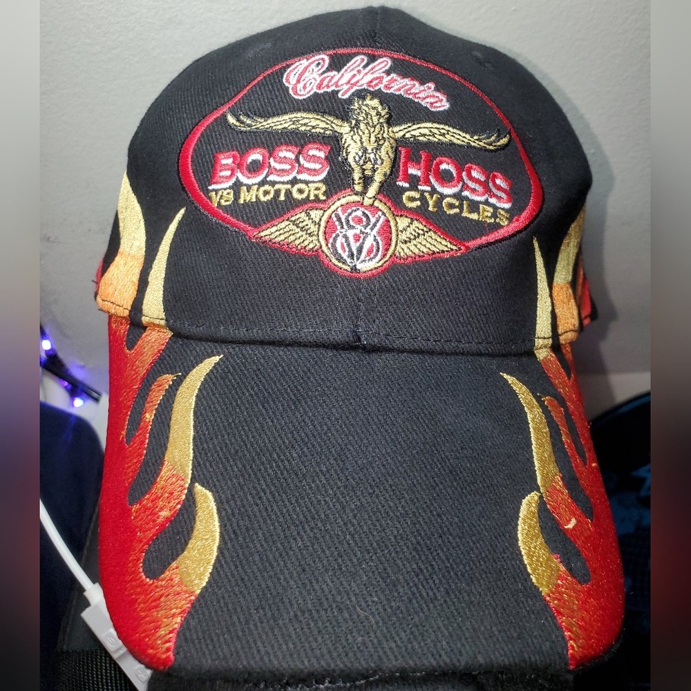 Flame California Boss Hoss V8 Motorcycles Velcro Strapback Hat